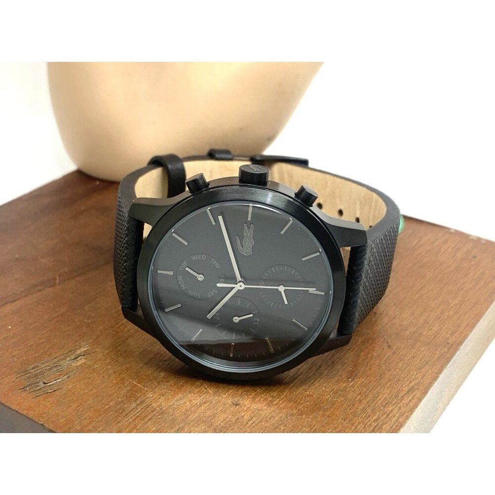 Lacoste Men's Watch 2010997 Quartz Black Dial 12.12 Leather Strap 42mm - Picture 8 of 14